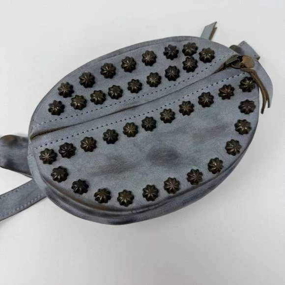 FREEBIRD Apollo Belt Bag Ice Grey Studded Leather Waist Pack - Picture 2 of 8